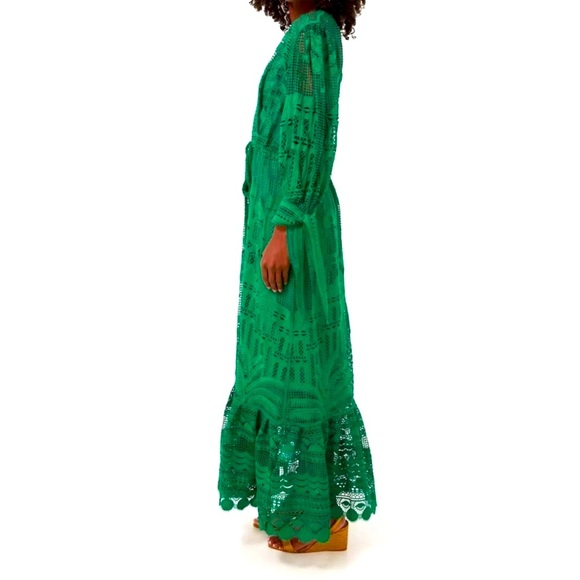 NWT House of Harlow 1960 Dress Morada boa Guipure emerald green Med lace boho - Picture 4 of 11